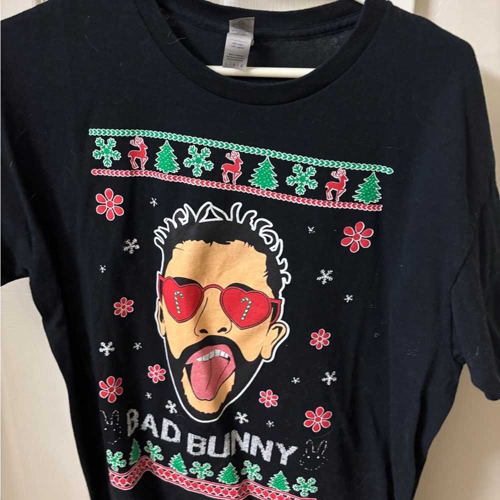 Bad bunny Black Graphic T-Shirt with Festive Design